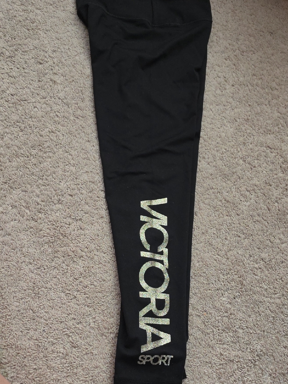 Victoria's Secret Victoria Sport Black Leggings with Glitter Logo Sz L